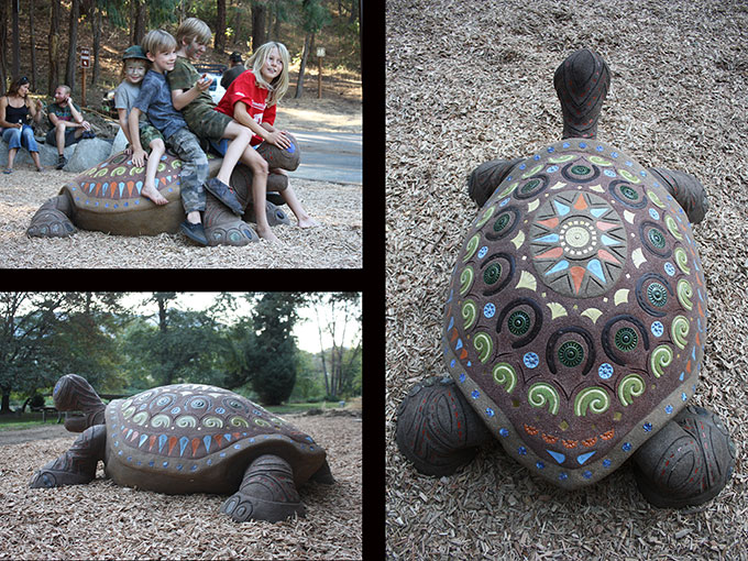 turtle mosaic sculpture public art tile cement cantrall buckley park playground applegate oregon jacksonville jeremy criswell