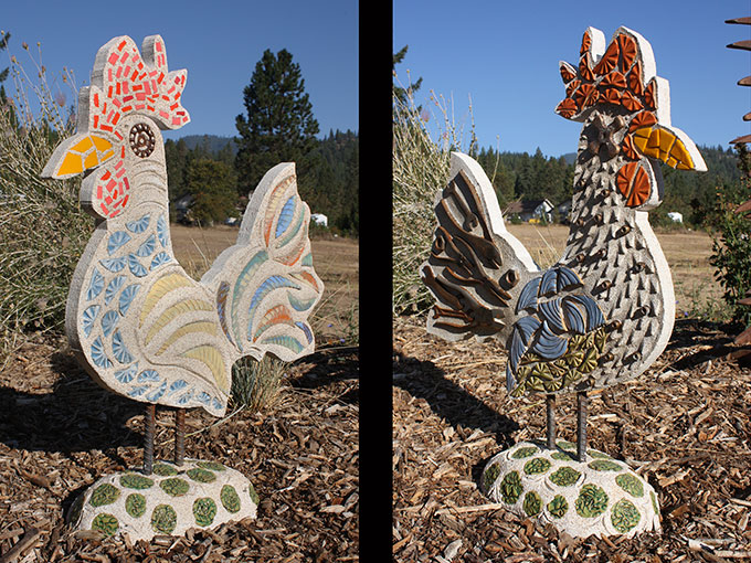 rooster mosaic tile public art sculpture jacksonville oregon rogue gallery jeremy criswell