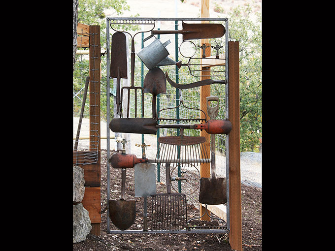 garden gate welding tools public art metalwork jermey criswell ashland oregon jacksonville salvage rusty sculpture