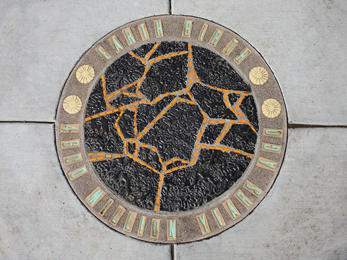 Oregon Hills Park public art project geologic time walk paving of Earth bird
