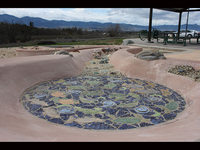 Oregon Hills Park public art project water-life mosaic and frogs
