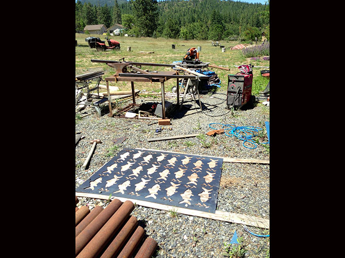 Jeremy Criswell's welding yard with work in progress at Jacksonville, Oregon art studio